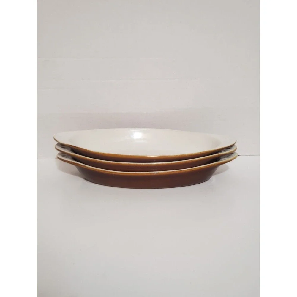 Chefsware USA 75 Brown Au Gratin Oval Baking Dish Set of 3 HF Coors Vtg MCM